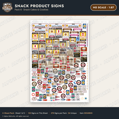 Alpine Railworks 30349HO HO Scale Snack Product Signs - Snack Cakes