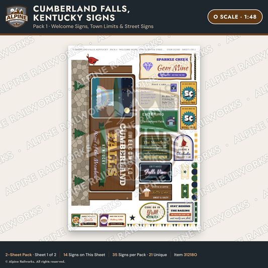 Alpine Railworks 31218O O Scale Cumberland Falls Signs - Welcome Signs