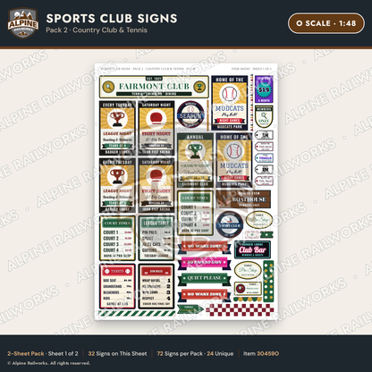 Alpine Railworks 30459O O Scale Sports Club Signs - Country Club