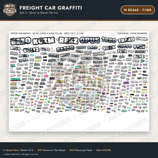 Alpine Railworks 30519N N Scale Freight Car Graffiti Cut-Outs - Silver