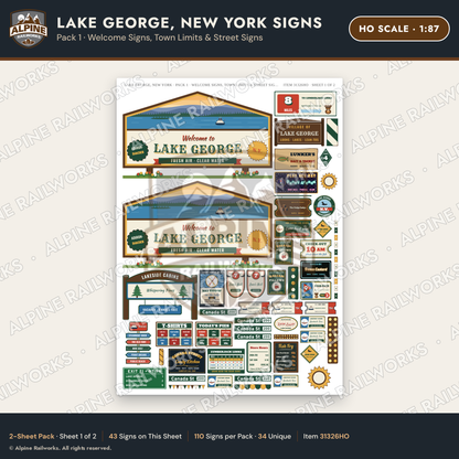 Alpine Railworks 31326HO HO Scale Lake George NY Signs - Welcome Signs