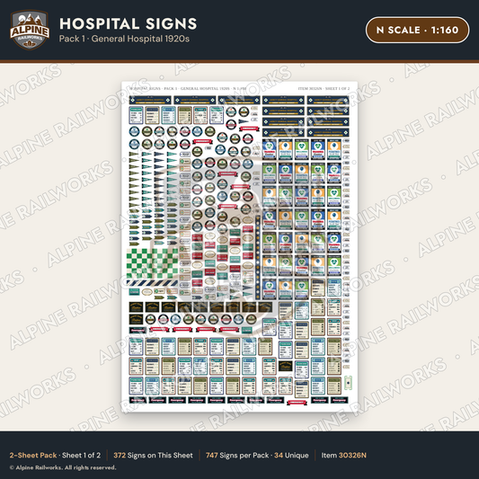 Alpine Railworks 30326N N Scale Hospital Signs - General Hospital