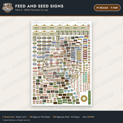 Alpine Railworks 30021N N Scale Feed and Seed Signs - Farmers Co-op