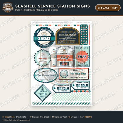 Alpine Railworks 30939G G Scale Roadside Signs - Seashell Gas Station