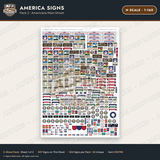 Alpine Railworks 30375N N Scale America Signs - Americana Main Street