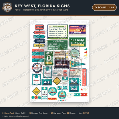 Alpine Railworks 31278O O Scale Key West FL Signs - Welcome Signs