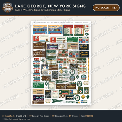 Alpine Railworks 31326HO HO Scale Lake George NY Signs - Welcome Signs