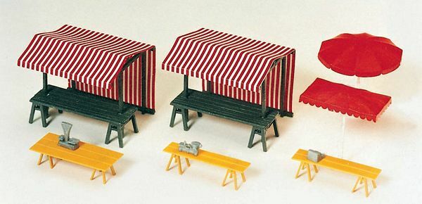 Preiser 17500 HO Scale Market Stalls & Sunshades