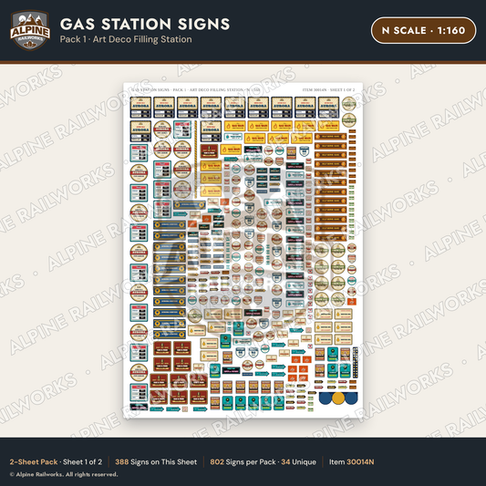 Alpine Railworks 30014N N Scale Gas Station Signs