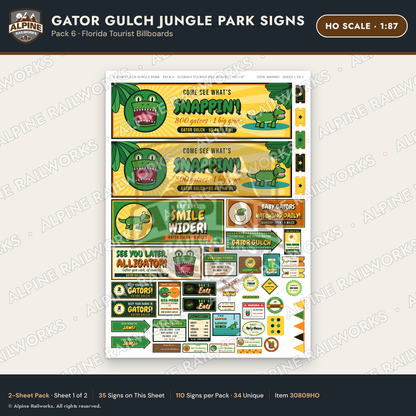 Alpine Railworks 30809HO HO Scale Roadside Signs - Alligator Park