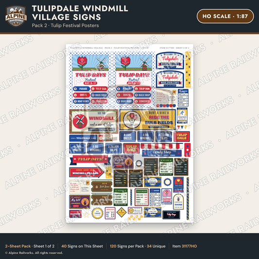 Alpine Railworks 31177HO HO Scale Roadside Signs - Windmill Village