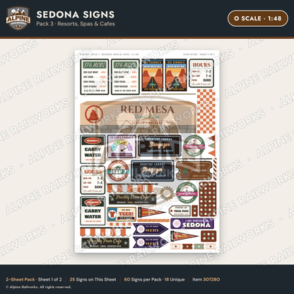 Alpine Railworks 30728O O Scale Tourist Signs - Sedona - Resorts
