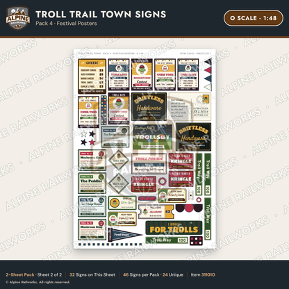 Alpine Railworks 31101O O Scale Roadside Attraction Signs - Troll Town