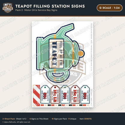 Alpine Railworks 30907G G Scale Roadside Signs - Teapot Gas Station