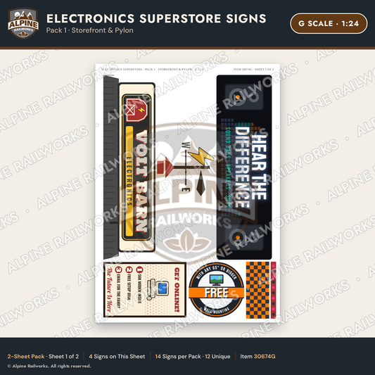 Alpine Railworks 30674G G Scale Electronics Superstore Signs