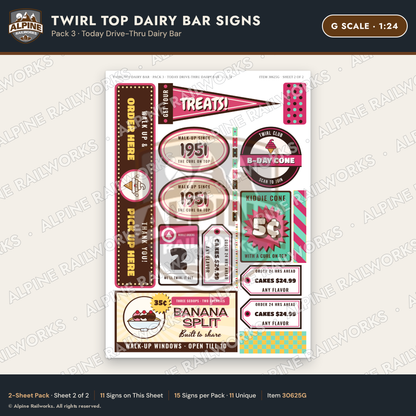 Alpine Railworks 30625G G Scale Fast Food Signs - Ice Cream Dairy Bar