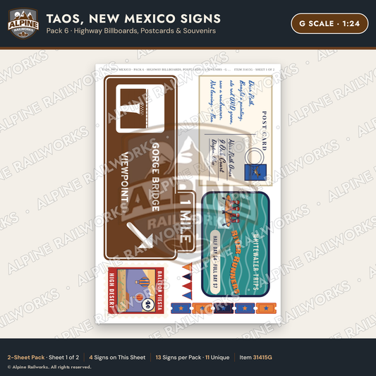 Alpine Railworks 31415G G Scale Taos NM Signs - Billboards & Postcards