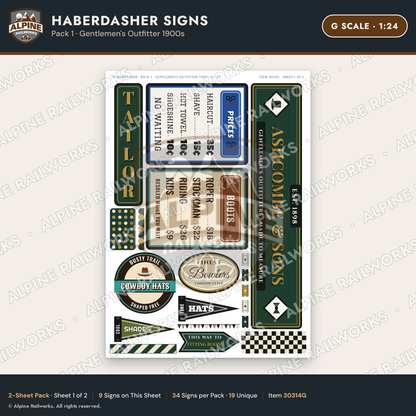 Alpine Railworks 30314G G Scale Haberdasher Signs