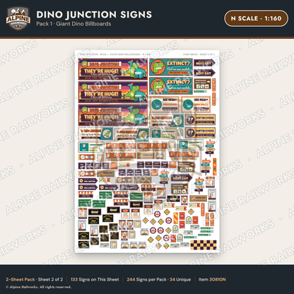 Alpine Railworks 30810N N Scale Roadside Signs - Giant Dinosaurs