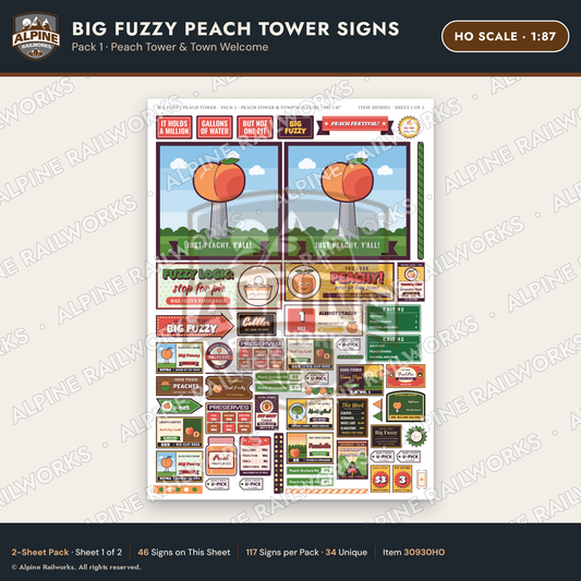 Alpine Railworks 30930HO HO Scale Roadside Signs - Peach Water Tower