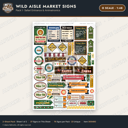 Alpine Railworks 30548O O Scale Roadside Signs - Jungle Grocery Store