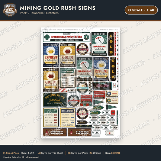 Alpine Railworks 30261O O Scale Mining Gold Rush Signs