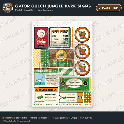 Alpine Railworks 30804G G Scale Roadside Signs - Alligator Park
