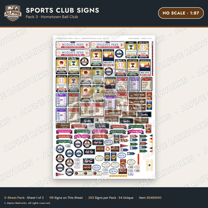 Alpine Railworks 30460HO HO Scale Sports Club Signs