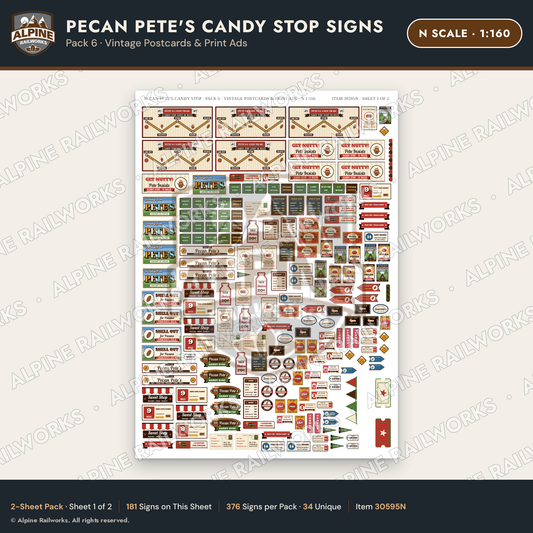 Alpine Railworks 30595N N Scale Roadside Signs - Pecan Candy Stop