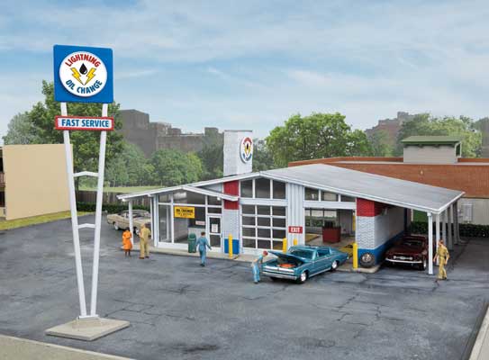 Walthers Cornerstone 933-3543 HO Scale Drive-in Oil Change - Repurposed Gas Station -- Kit - 10-1/2 x 9 x 3-3/16"  26.6 x 22.8 x 8cm