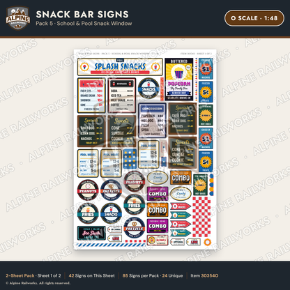 Alpine Railworks 30354O O Scale Snack Bar Signs - School