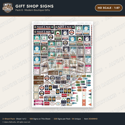 Alpine Railworks 30499HO HO Scale Gift Shop Signs