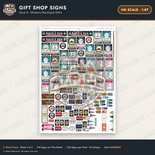 Alpine Railworks 30499HO HO Scale Gift Shop Signs