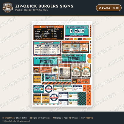 Alpine Railworks 30606O O Scale Fast Food Signs - Burger Stand