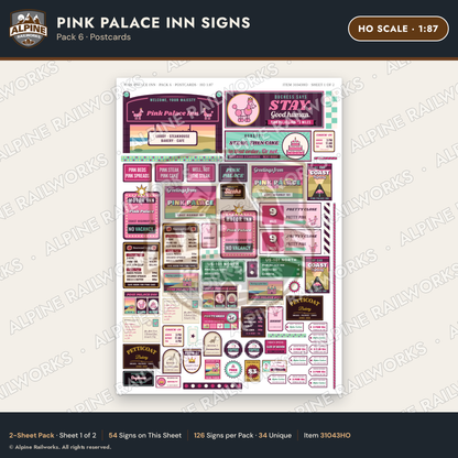 Alpine Railworks 31043HO HO Scale Roadside Signs - Pink Themed Motel