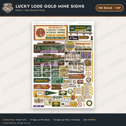 Alpine Railworks 31142HO HO Scale Roadside Signs - Gold Panning Mine