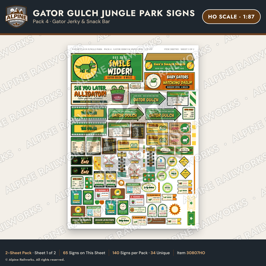 Alpine Railworks 30807HO HO Scale Roadside Signs - Alligator Park