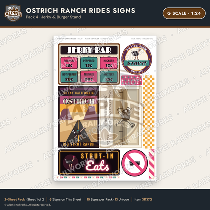 Alpine Railworks 31137G G Scale Roadside Signs - Ostrich Farm
