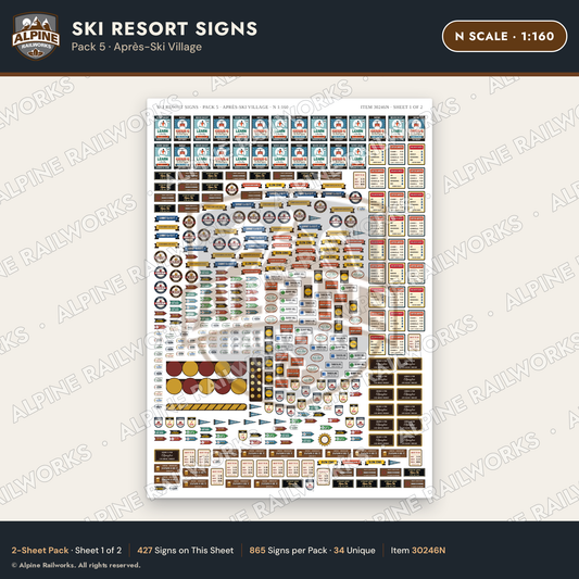 Alpine Railworks 30246N N Scale Ski Resort Signs - Apres-Ski Village