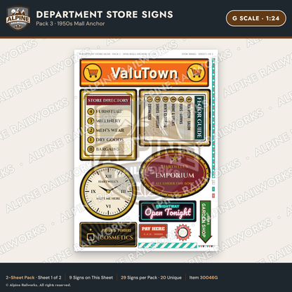 Alpine Railworks 30046G G Scale Department Store Signs - Mall Anchor