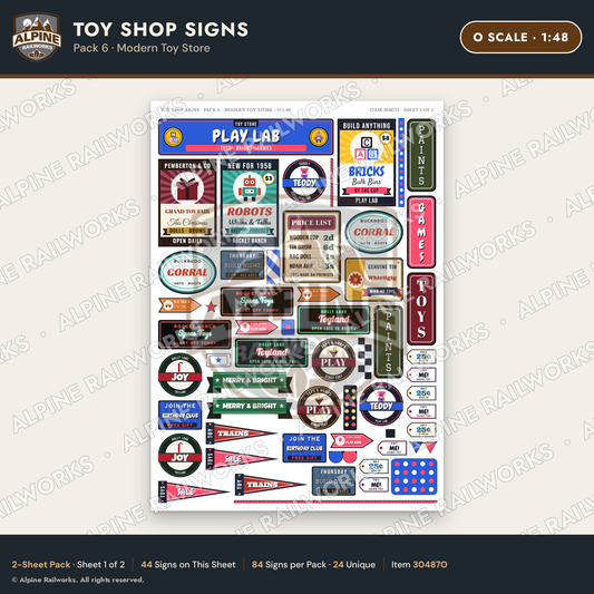 Alpine Railworks 30487O O Scale Toy Shop Signs - Modern Toy Store