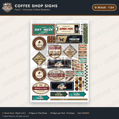 Alpine Railworks 30092G G Scale Coffee Shop Signs