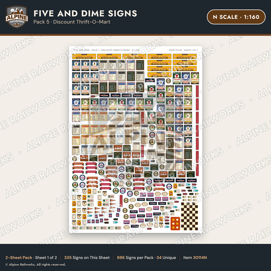 Alpine Railworks 30114N N Scale Five and Dime Signs