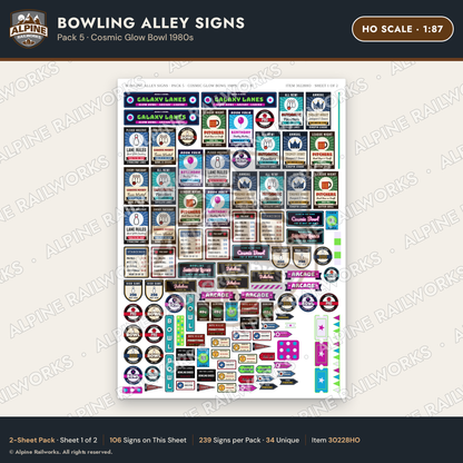 Alpine Railworks 30228HO HO Scale Bowling Alley Signs