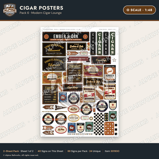 Alpine Railworks 30193O O Scale Cigar Posters - Modern Cigar Lounge