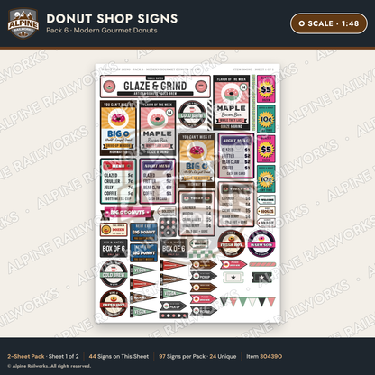 Alpine Railworks 30439O O Scale Donut Shop Signs