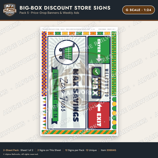 Alpine Railworks 30684G G Scale Big-Box Discount Store Signs