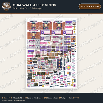 Alpine Railworks 31080N N Scale Roadside Signs - Bubblegum Alley