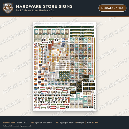 Alpine Railworks 30117N N Scale Hardware Store Signs