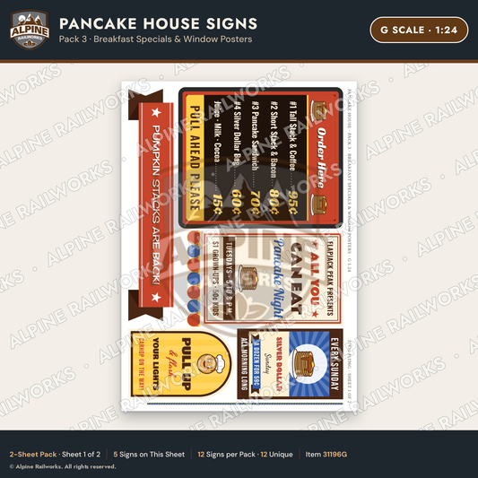 Alpine Railworks 31196G G Scale Pancake House Signs - Specials